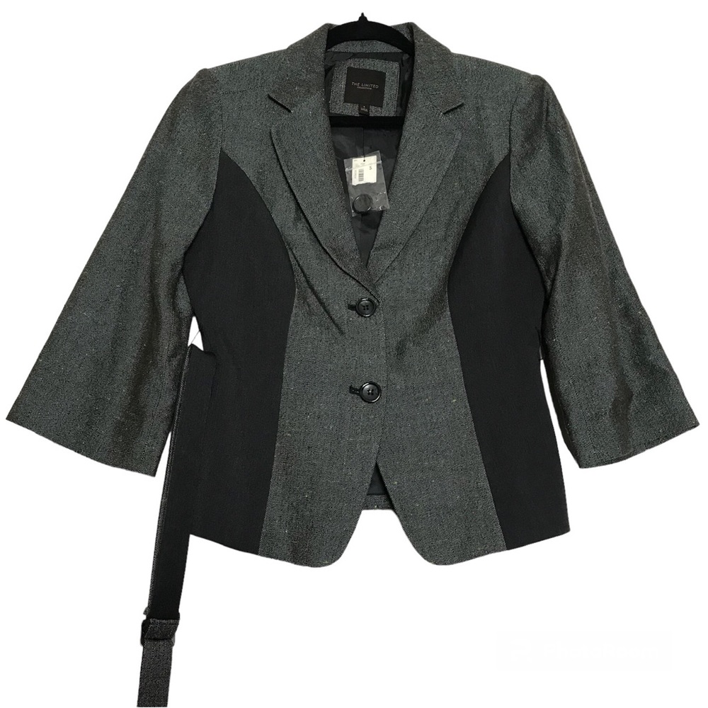 The Limited Womens Y2K Preppy Gray Tweed Belted Blazer Small Office Minimalist